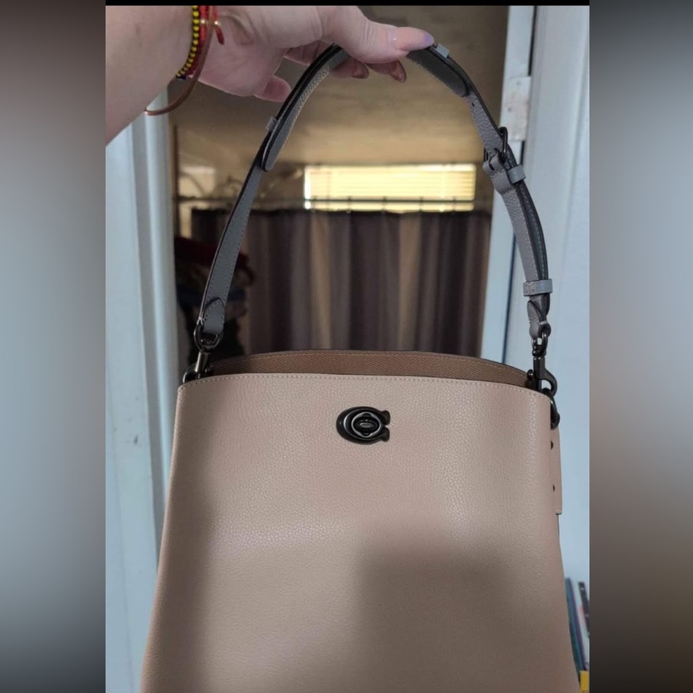 Coach Cream and Tan Shoulder Bag with Structured Design